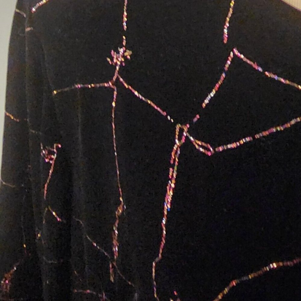 R&M Richards Karen Kwong Vintage Black Velvet Multi-Color Sparkle Tunic Size 14 - Picture 5 of 11